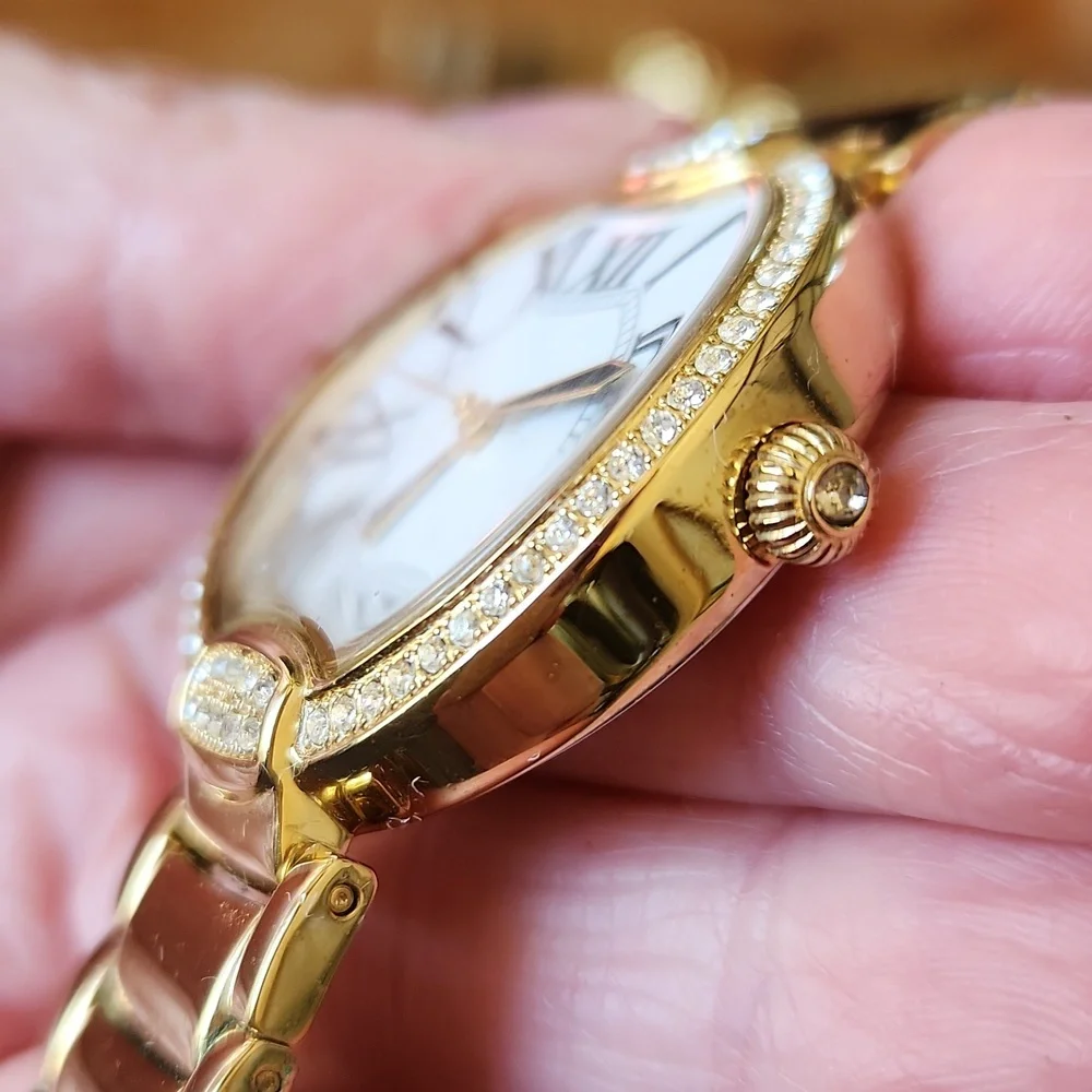2 BRONZO ITALIA Watches‎ Gold  Rhinestones Mother of Pearl Wristbands Women